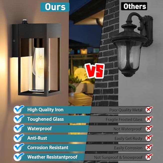 Dusk to Dawn Outdoor Lighting,Waterproof Porch Lights 2 Pack, Exterior Lighting Fixtures with Cylinder Lampshade, LED Wall Sconce Light for House Porch Patio Front Door Garage.
