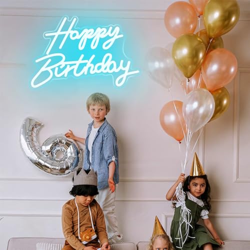 Image of LED Neon Happy Birthday Sign Night Light Birthday Party Decorations Ice Blue USB Operated Decorative for Backdrop Party Bedroom Wall Decor 5v