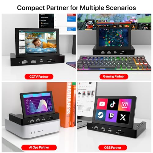 Image of ROADOM 5'' Mini Monitor with Raspberry Pi Mount Holes & USB HUB, Type-C One-Cable Connection&Speakers, All-in-One Storage Dock, Pocket IPS Screen for PC monitoring /Gaming /AIDA64 /Streaming Partner