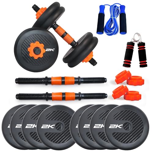 Image of WATSON Premium Rubber Dumbbell Set For Men, Women Fitness, Dumbbell Set With 16Kg (2Kgx8) Rubber Weight Plates, Hard PVC 14 inch Dumbbell Rods, Skipping Rope, Hand Grip