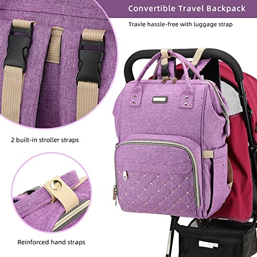 Image of GAIVP Diaper Bag Backpack, Diaper Bags for Baby Girls Boys, Baby Bags for Moms Dads, Nappy Changing Bag with Insulated Pockets,Multi-functional Waterproof Backpack with Stroller straps-Purple
