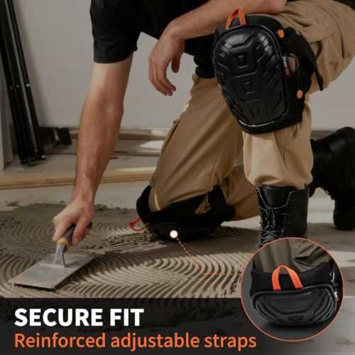 Image of GRENPRO Heavy Duty Work Knee Pads, Quick Release Buckle for Construction | Hard anti-collision outer shell; soft gel & foam cushion; breathable mesh; ideal for gardening , tiling & flooring