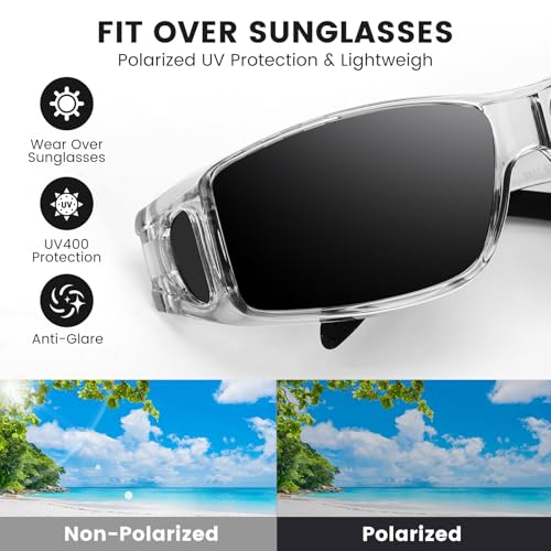 Image of Over Glasses Sunglasses for Men Women, Polarized UV400 Protection Sunglasses Grey Frame Grey Lens