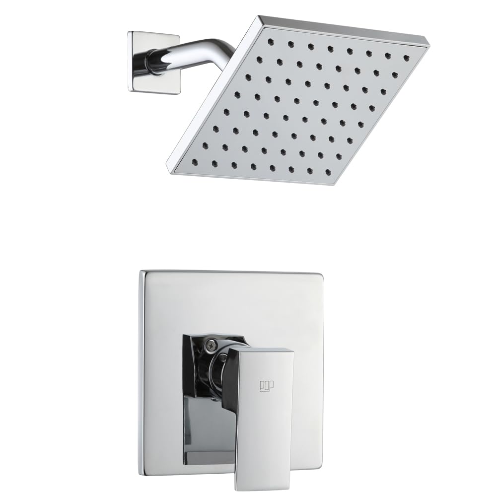 POP SANITARYWARE Pressure Balance Shower Faucet Set Chrome Bathroom 6 Inch Rain Shower Head System, Single Handle Shower Trim Kit with Valve 4234-6C