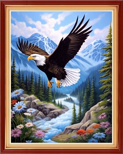 Image of Findvoor Stamped Cross Stitch Kits for Beginner Embroidery Kits for Beginners Adults DIY 11CT Cross Stitch Patterns Needlepoint Kits Crossstitching Kits-Eagle Landscape 16x20 inch
