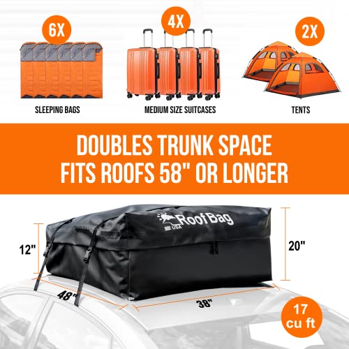 17 Cu Ft RoofBag Rooftop Cargo Carrier, Waterproof Roof Cargo Carrier for Car with/Without Rack Cross Bar Including Strong Nylon Straps + Storage Bag - Image 4