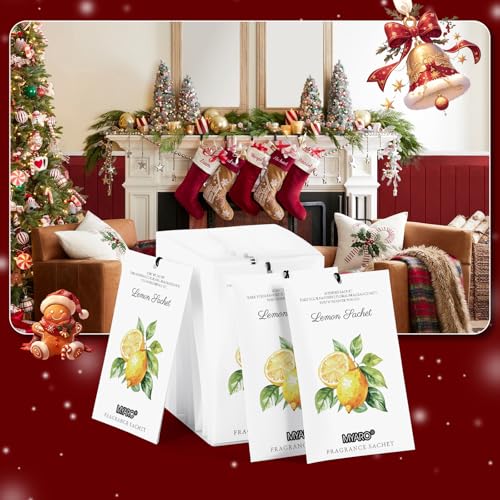 Image of MYARO 12 Packs Lemon Scented Sachets for Drawer Closet Bathroom Odor Eliminator - Fresh Home Fragrance Car Air Frehener