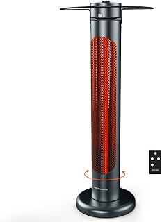 ThermoMate 1500W Electric Patio Heater: IP65 Infrared Outdoor/Indoor w/ Remote, 8 Levels, Oscillation, 8H Timer, Tip-Over Protection