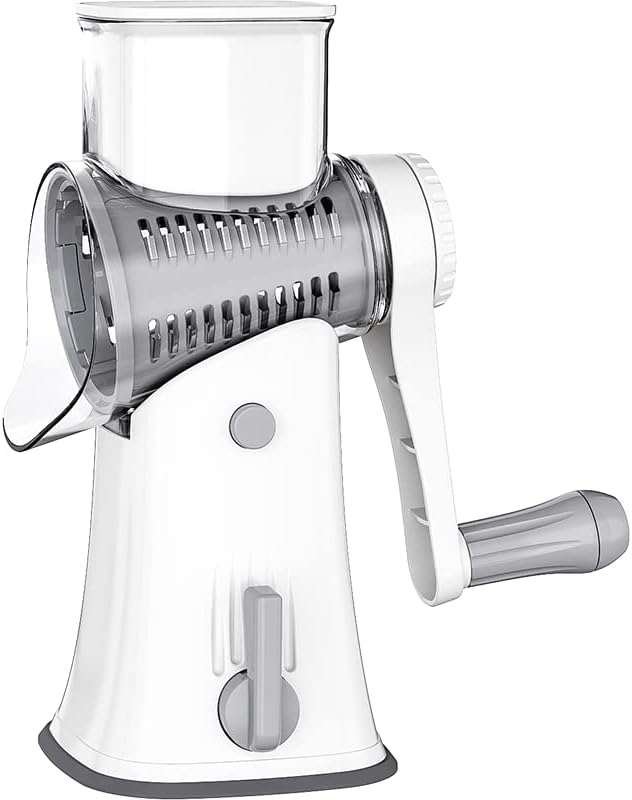 Miniatura 7 de Rallador rotativo de queso con 5 cuchillas intercambiables diferentes, rallador de queso vegetal con mango con base de ventosa antideslizante para