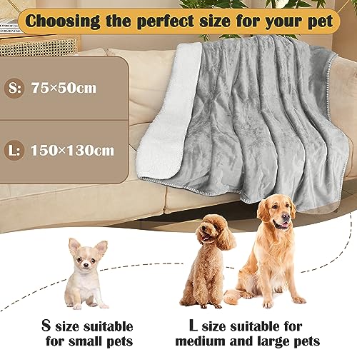 Pawsee Wasserdicht Hundedecke Katzendecke mit Pfotenabdruck, Waschbar Fleece Sherpa Hundehandtuch für Couch Bett Outdoor, wasserdichte Tagesdecke Bettschutz Sofa Überwurf Sofabezug, 75 x 50 cm, Grey