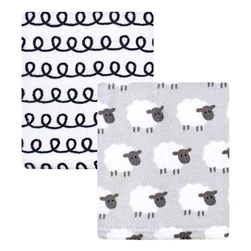 Image of Hudson Baby Unisex Baby Silky Plush and Coral Fleece Blanket, Gray Sheep, 30x36 inches