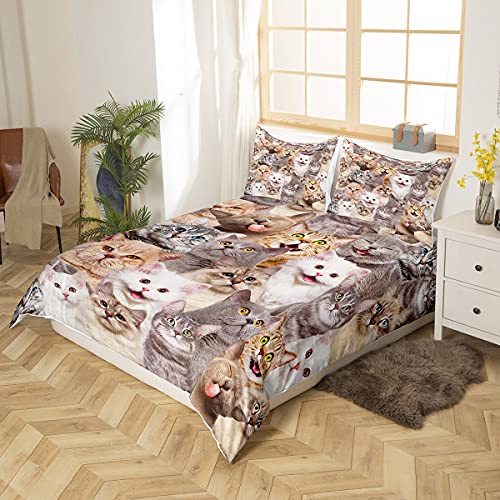 Loussiesd Cat Bedding Set Kids Girls Cute Cats Comforter Cover Set for Boys Women Lovely 3D Kitten Duvet Cover Breathable Animal Cat Collection Bedding & Linen Single - Image 2