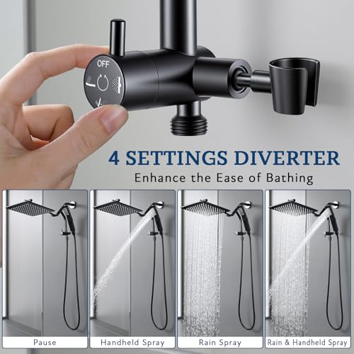 Image of G-Promise All Metal Shower Diverter with Low Handheld Holder, Pause Mode 3-Way Diverter Valve for Handheld and Fixed Shower Head, 4-Setting Universal Bathing System Replacement(6 Inch, Matte Black)