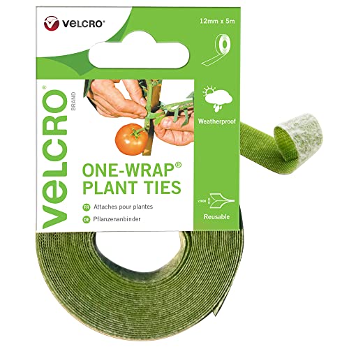VELCRO Brand ONE-WRAP Plant Ties Tape 12mm x 5m Green - Reusable Plant-Friendly Secure Solution For Tree Ties Straps Plant Clips VEL-EC60202 package may vary