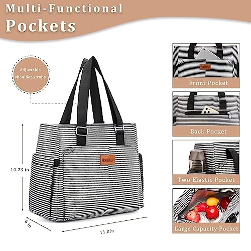 Large Women Lunch Bags For Work Insulated/Insulated Adult Lunch Box For Women/Leakproof Cooler Lunch Tote Bag With Storage Pocket. Reusable Lunch Cooler Purse For Work Picnic Hiking 12L, Stripe #TOP3
