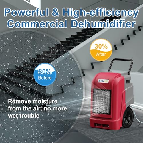 Image of ALORAIR 180 PPD Commercial Dehumidifier with Pump, LGR Technology, Heavy-duty for Water Damage Restoration, Flood Cleanup and Basements, 6-Year Warranty, Storm Pro (Red)