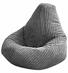 Beautiful Beanbags - Jumbo Cord Beanbag Chair, Large Plush Jumbo Cord High Back Lounger, Recliner (Grey)