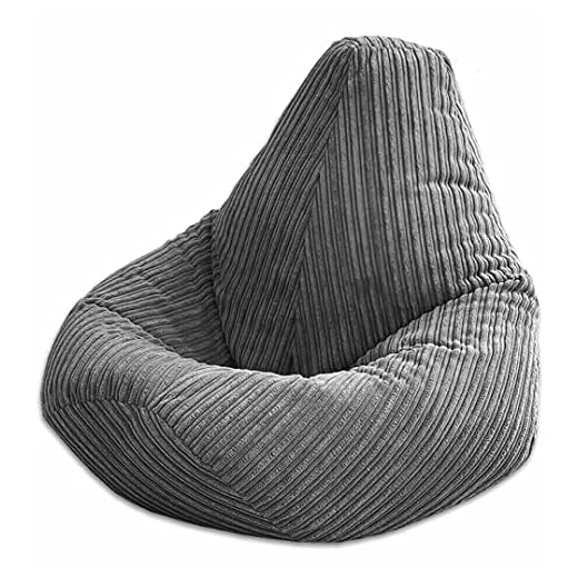 Beautiful Beanbags - Jumbo Cord Beanbag Chair, Large Plush Jumbo Cord High Back Lounger, Recliner (Grey)