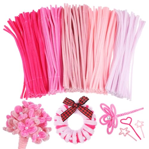 KALLORY 500 Pcs Pink Pipe Cleaners Valentines Day Chenille Stems for DIY Hand Arts Chenille Stems Pipe Cleaners for Flowers Wrapping Party Decorations