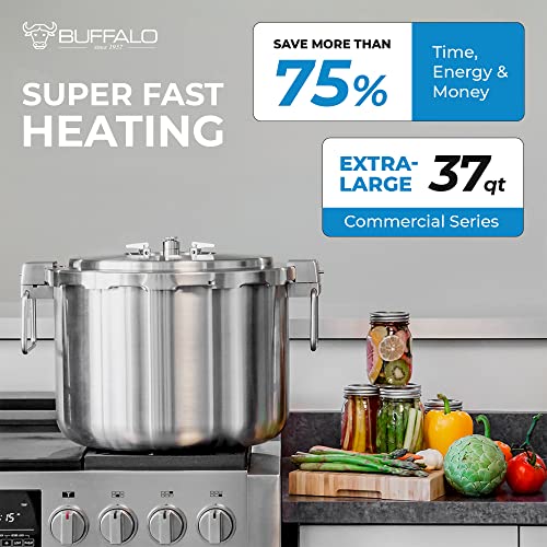 Buffalo 37 Quart Stainless Steel Pressure Cooker Extra Large Canning Pot with Rack and Lid for Commercial Use - Easy to Clean Stove Top Pressure Canner, Can Cooker - Safety Goods Certificate QCP435 - Thumbnail 5