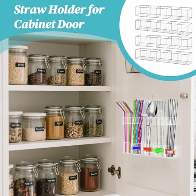 Straw Holder Door, 9.5x1.2x1.05 Inches, Acrylic Adhesive Dispenser for Drinking Straws, Kitchen Organizer with Reusable Clear Design, Storage Counter Cupboard Cafe Bar Chopsticks Brush Rod