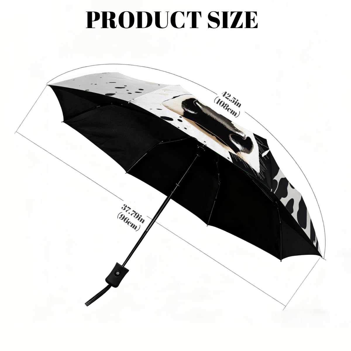Ombrello da viaggio pieghevole in stile astratto con mucca, ombrello compatto antivento impermeabile con protezione UV rivestimento nero leggero 8 coste portatile per pioggia sole