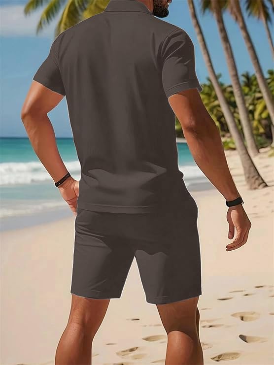 Image of Jawdrobe Co-ord Set for Men - Polo T-Shirt & Shorts Set | Loungewear, Beachwear & Daily Comfort