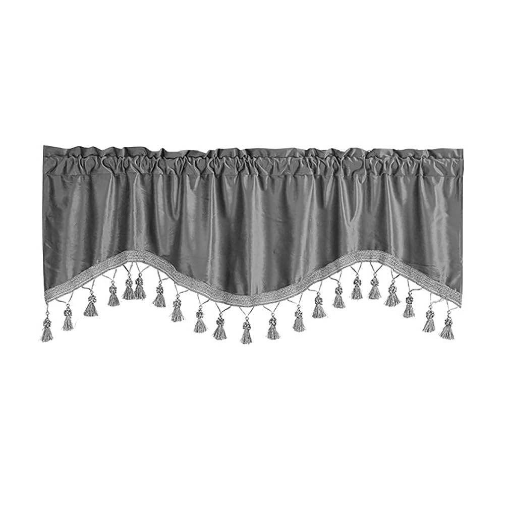 Molaxhome52" x 18" Scalloped Valance Curtains - Solid Colour Chenille Curtains Matching with Tassels for Living Room,Kitchen,Bedroom and Dormitory (Dark Grey, 52W x 18L)