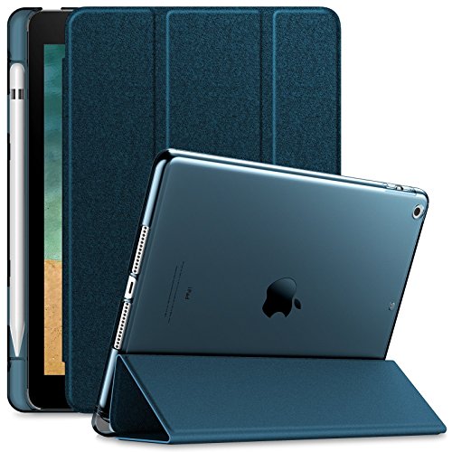 Infiland iPad 9.7 2018 Translucent Frosted Back Case Cover with Apple Pencil Holder Compatible with Apple iPad 9.7inch (6th Gen) 2018, Navy