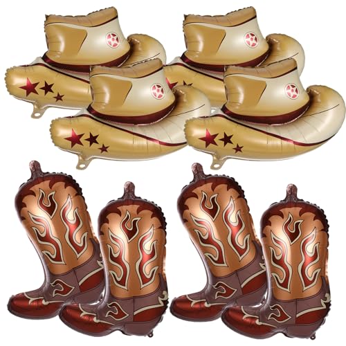 8 Pcs Western Balloons, Cowboy Party Decorations Rodeo Western Party Decorations Boot Cowboy Balloons Decor Cowgirl Boot Balloon Cowboy Hat for Western Themed Birthday Bachelorette Babyshower Party