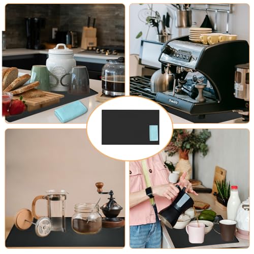 JRJRN Self Drying Mat, 47.5x29.7cm Coffee Machine Mat, Absorbent Draining Board Mat, Quick Dry Dish Drainer Mat, Non-Slip Appliance Silicone Mat with Rag, Waterproof Drip Mat Sink for Coffee Counter - Image 7