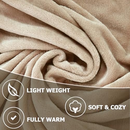 Image of HOMEKART Premium Flannel Fleece Blanket for Double Bed, Super Soft Plush All Season Blanket, Lightweight Warm Cozy Bed Blanket for Queen Size Bed, Sofa, Couch, Travel & Camping, 228 x 228 cm,Beige