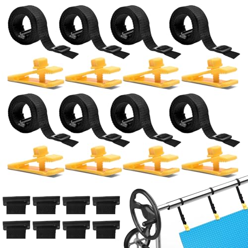 24 Pcs Pool Solar Cover Reel Attachment Kit, Solar Cover Reel Blanket Straps and Clips for Universal Inground Swimming Pool (Yellow, Straps)