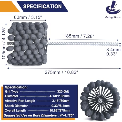 Image of Garhgi 4-1 /8 inch(105mm) Flexible Cylinder Hone Tool, 320 Grit Resilient Ball | Silicon Carbide | Stainless Steel Cast Iron | Smoothing Rebuild Automotive Motorcycle Engine Master Brake Rotor Piston Ring