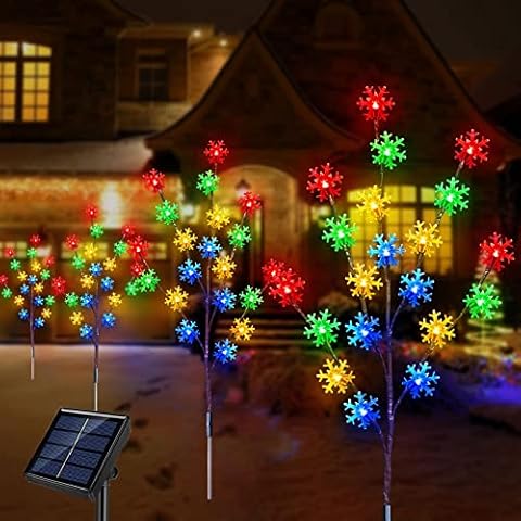 Windpnn 4-Pack Solar Snowflake Christmas Pathway Lights Multi-Color, Waterproof Christmas Garden Stake Lights Outdoor Solar Christmas Decorations Lights for Garden Yard Patio Lawn Pathway Cover