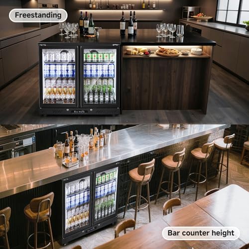 Image of BODEGACOOLER Back Bar Cooler, 2 Door Commercial Beverage Refrigerator | 7.4 Cu.Ft Holds 209 Cans /117 Bottles, Under Counter Bar Fridge with LED light & Low-E Self-Closing Glass Doors