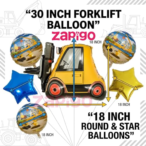 Image of Balloonistics Forklift Construction Theme Birthday Balloon Bouquet | Construction Birthday Party Decoration | Industrial Vehicle Party Balloon Set | Pack of 5