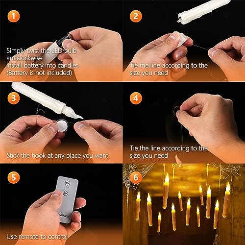 Image of 24Pack Floating LED Candles Sets, Taper Flameless Candles with Remote, Warm White Flickering Candles Hanging Decoration for Halloween Christmas Tree Party Home Decoration