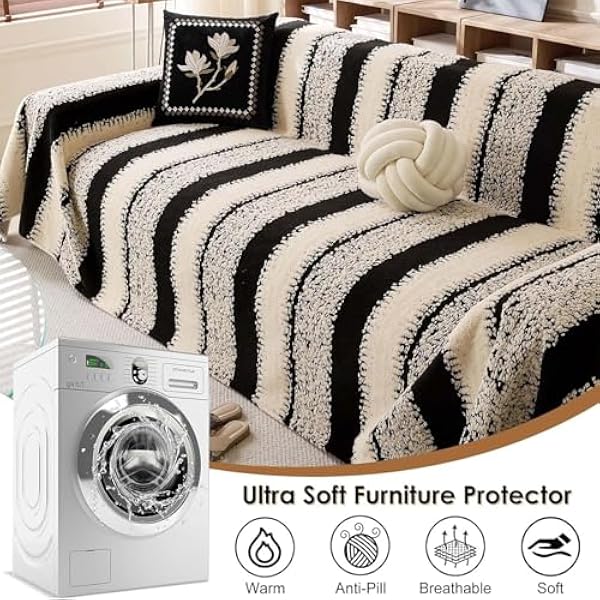 Диван Chenille Couch Cook, полосатый, для любого времени года, подходит для домашних животных, с бахромой, серый, 180x260 см