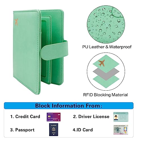 Image of Melsbrinna Rfid Passport Holder for Travel women /Men, Cute Passport Wallet Rfid Blocking Card Slots, Rfid Passport Cover /CaseTravel Wallet, Passport Book Holder (1, Green3)
