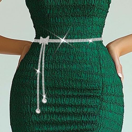 COSYDAYS Silver Rhinestone Belt Sparkly Waist Chain Fashion Bling Dress Belts Accessories for Women4
