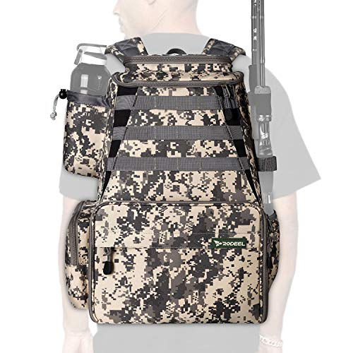 Rodeel Fishing Tackle Backpack, 2 Fishing Rod Holders, Large Storage, Water Resistant