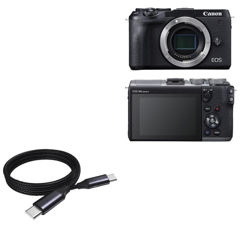 BoxWave Cable Compatible with Canon EOS M6 Mark II - DirectSync PD Cable (3ft) - USB-C to USB-C (100W), Type C Braided Charge and Fast Sync - Jet