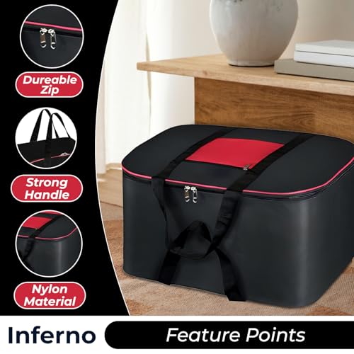 Image of INFERNO 54x46x28 cm Large Nylon Underbed Storage Bag | Pack of 01 | Clothes & Blanket Storage | Foldable Organizer Box | Dust-Proof Packing Bag (Black & Red)