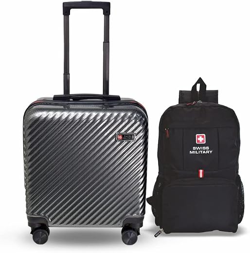 Swiss Military Combo of (LTB8_LBP6) 39L Laptop Overnighter Trolley & Black Foldable 13.2L Laptop Backpack,Combination Loc...