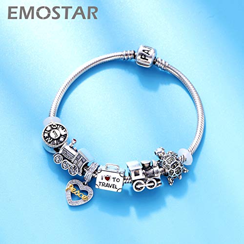 EMOSTAR 925 Sterling Silver I Love to Travel Suitcase Charm Hot Air Balloon Bus Passport Lighthouse Bead for Bracelet4