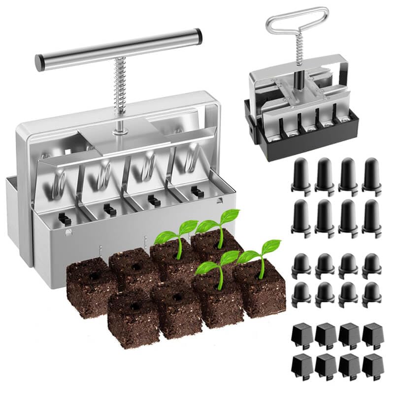 iToolMax 8 & 20Cell Soil Block Maker Set, 2 inch & 0.8 inch Quad Soil Blocker for Seed Starting with 3 Types of Seed Pins, Handheld Soil Blocking Tools for Greenhouse Garden Farm