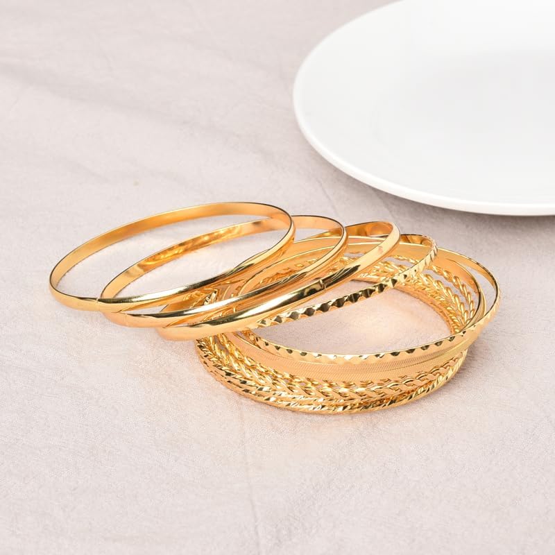 Boho Gold Bangle Bracelets for Women Bohemian Stackable Bracelets Sets for Women Round Dainty Bracelet Metal Aztec Multi Bangle Bracelets for Women Textured Bangles Bracelet Accessories Pack of 12 - Image 5
