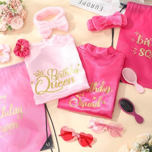 Image of Coume 48 Pcs Women Birthday Robe Birthday Queen Squad Robe Sunglasses Scrunchie Headbands Comb Bag for Spa Party