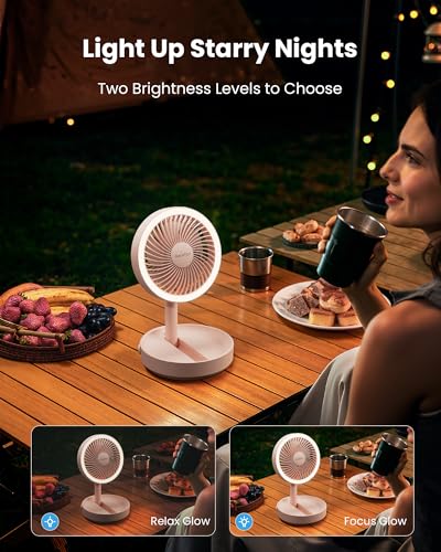 Image of gaiatop Foldable Small Desk Fan with Night Light, 6.8in Portable Travel Fan | 6000mAh Battery Fan, USB Rechargeable, Bedroom Office Camping Travel & Cruise Essentials, Summer Gifts for Women Men, Pink